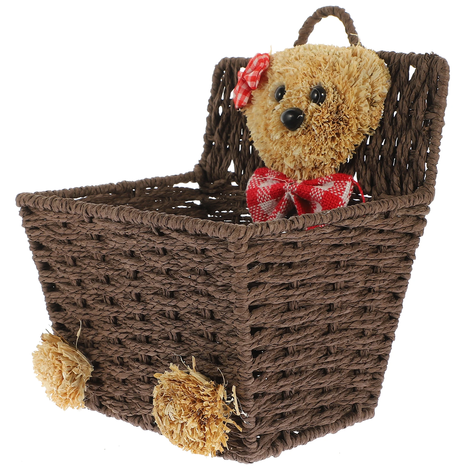 

Adorable Desktop Woven Storage Basket Brown Natural Charm Hangable Wall Organizer Decorative Storage Basket for Home Office