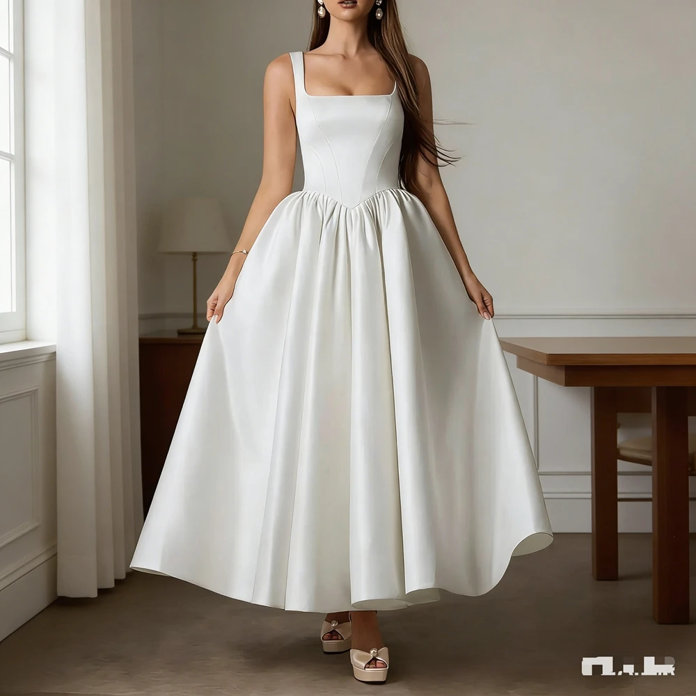 

Customized New In Elegant Simple Wedding Dresses Square-Neck Ankle-Length Brides Dress Women Vestidos De Novias Gowns 2026