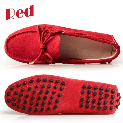 Cow Suede Loafer Women Big Size Flat Shoes Bowtie Moccasin Casual Driver Shoes Men Loafer