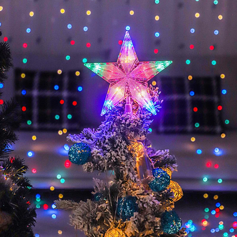 Christmas Navidad Pentagram Tree Top Decoration Lights Led Glowing Star Lights Window Decoration Lights Christmas Tree Decor