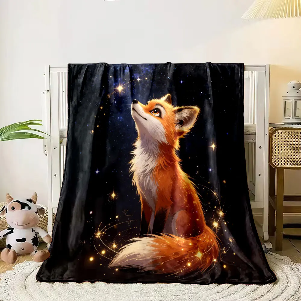 6 Styles A Fox Under A Dreamy Starry Sky Print Warm Comfortable Blanket Home Travel Camping for Adults and Kids Luxury Gifts