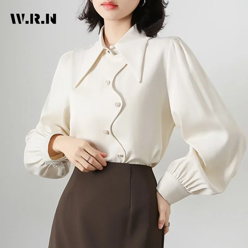 Elegant Casual Long Sleeve Turn-down Collar Solid Color Shirts 2025 Spring Women's Vintage Classic Office Lady Thin Blouse