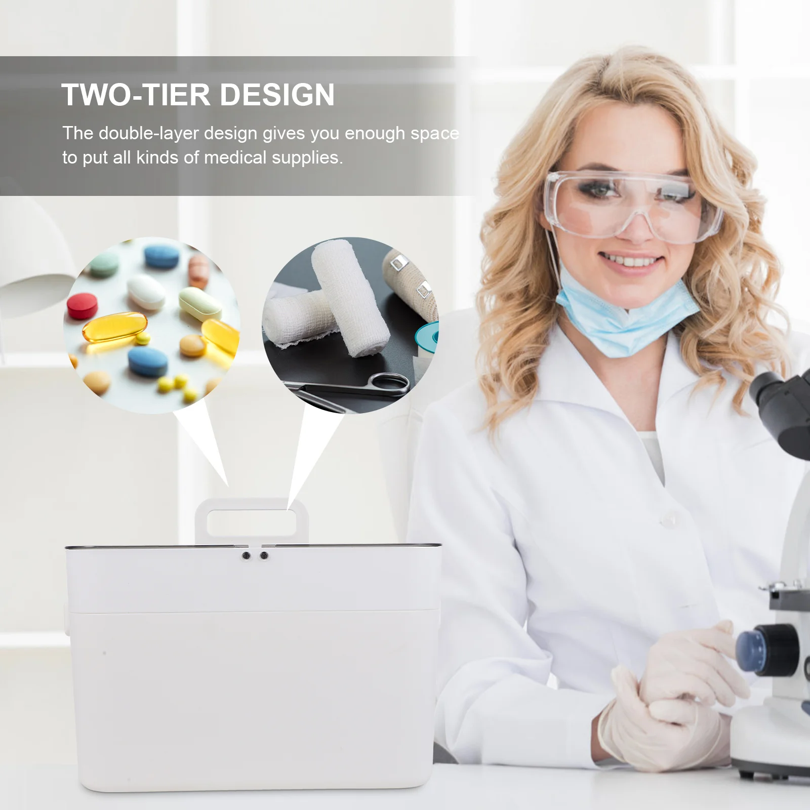 1 قطعة مجموعة الطب سعة كبيرة طبقة مزدوجة علبة بلاستيكية المحمولة صندوق الإسعافات الأولية المنزلية الطبية التخزين المنظم السفر #3