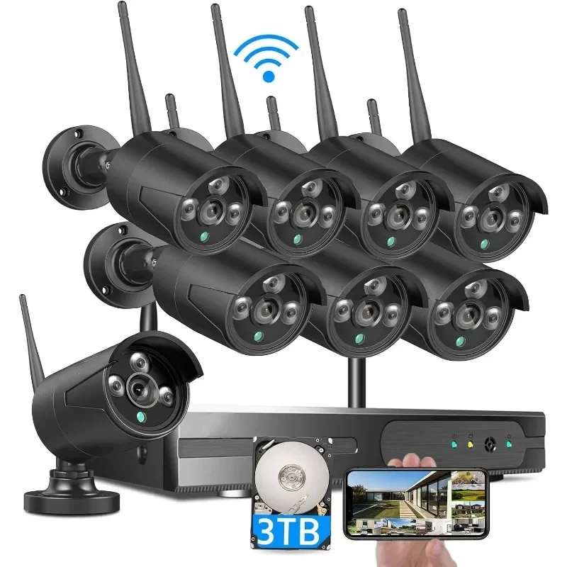 

Wireless Security Camera System, 10CH 4K NVR 8Pcs Outdoor/Indoor WiFi Surveillance Camera 5MP with Night Vision, Waterproof