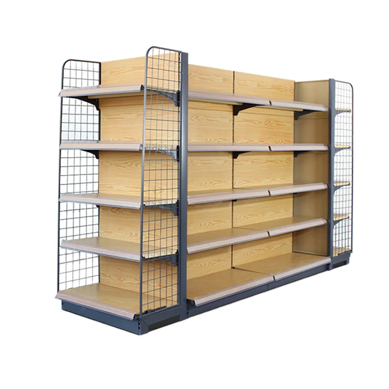 Cheap Shelves Grocery Store Metal Display Racks Supermarket Equipment Wood Grain Supermarket Shelves