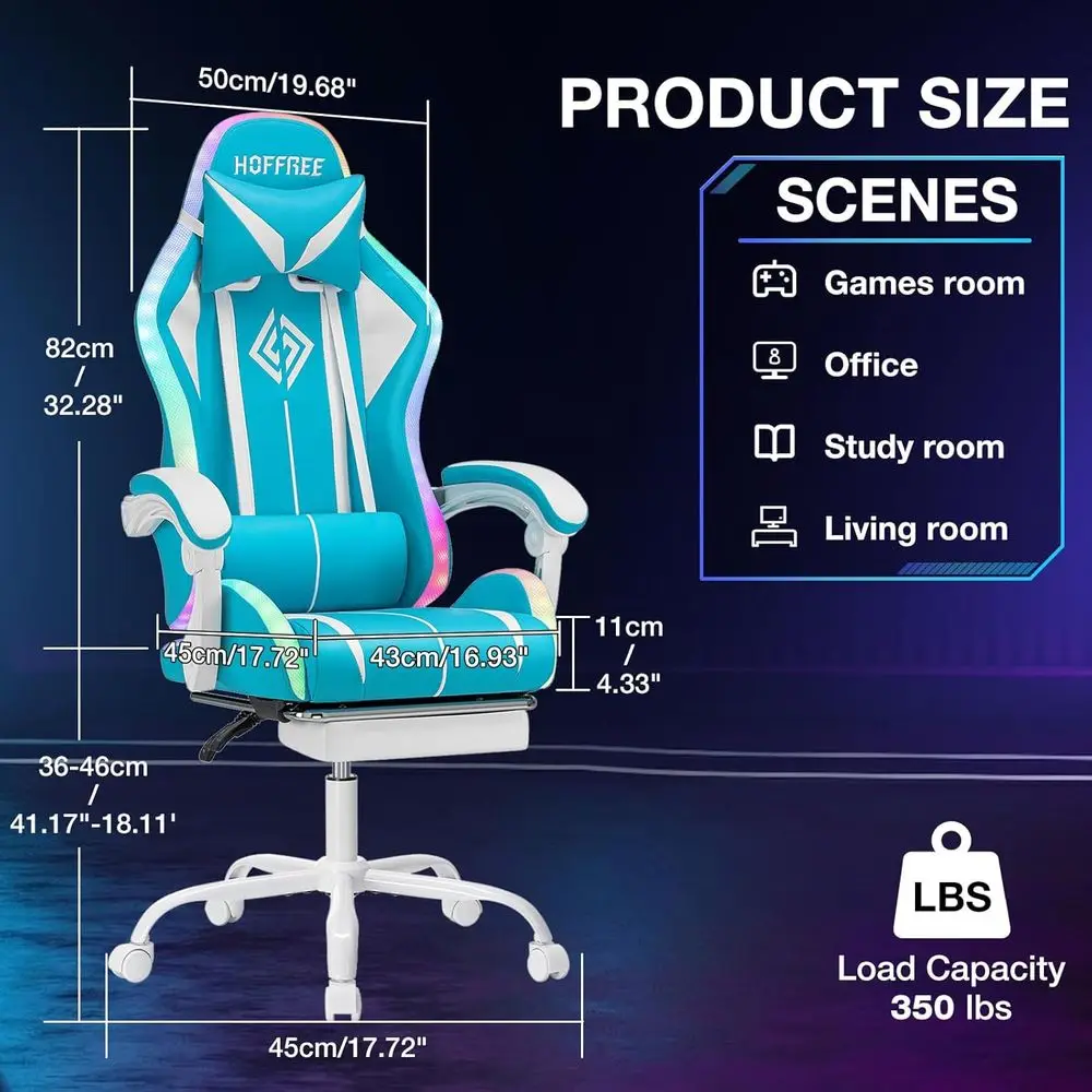 RGB Gaming Chair with LED Lights Massage Ergonomic Computer Gaming Chair High Back Video Game Chair with ootrest and Adjustable