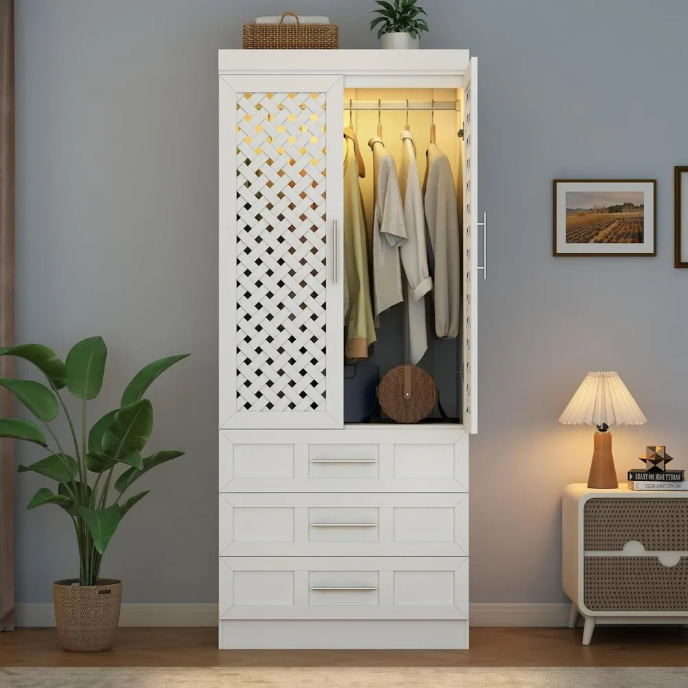 خزانة ملابس من Armoire مع بابين منسوجين 75.6 خزانة ملابس كبيرة مع أدراج تخزين وحاجز تعليق، قائم بذاته