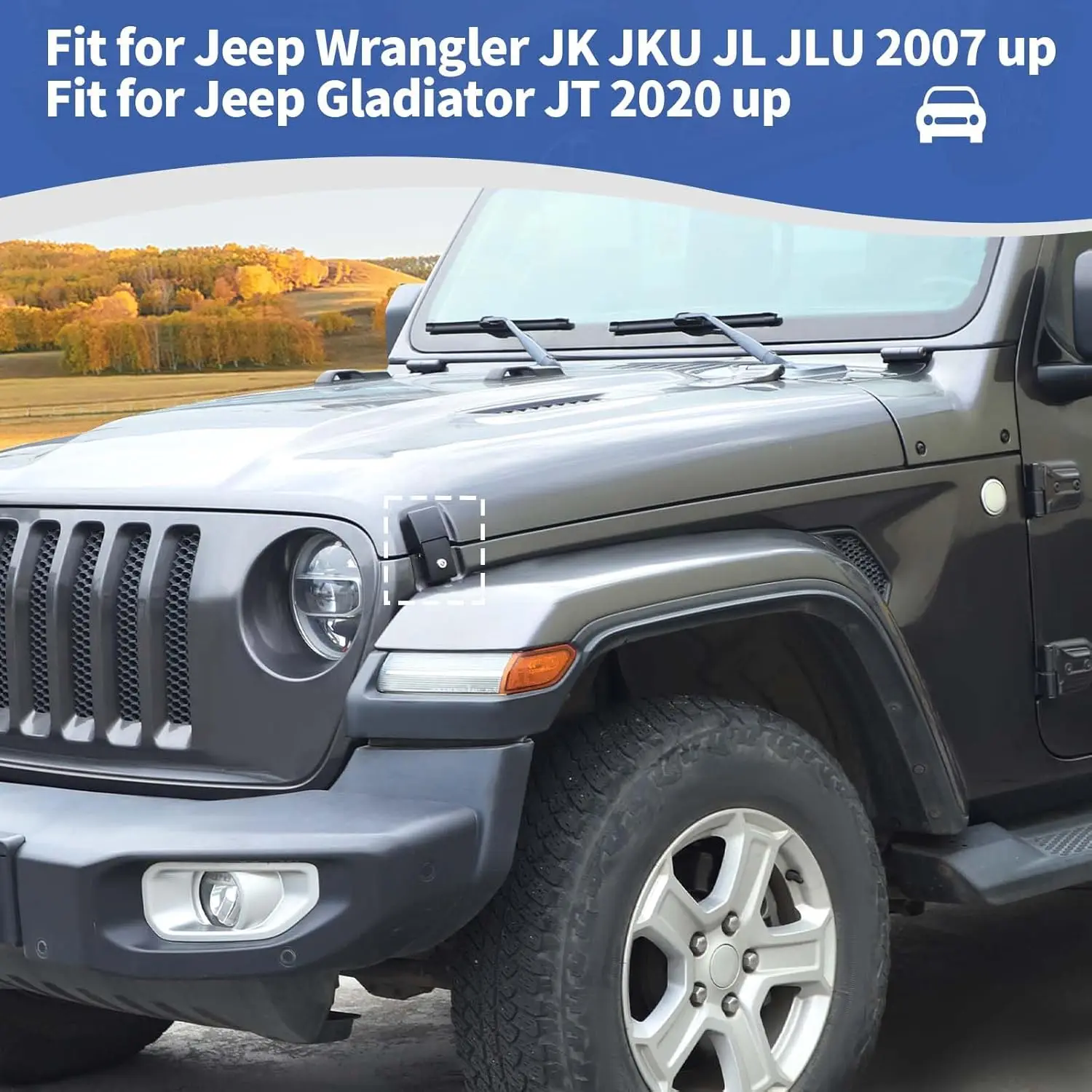 Pair Hood Latch Catch Lock Accessories Kit for Jeep Wrangler JK JKU 2007-2018 JL JLU Gladiator JT 2018-2023  Steel Locking
