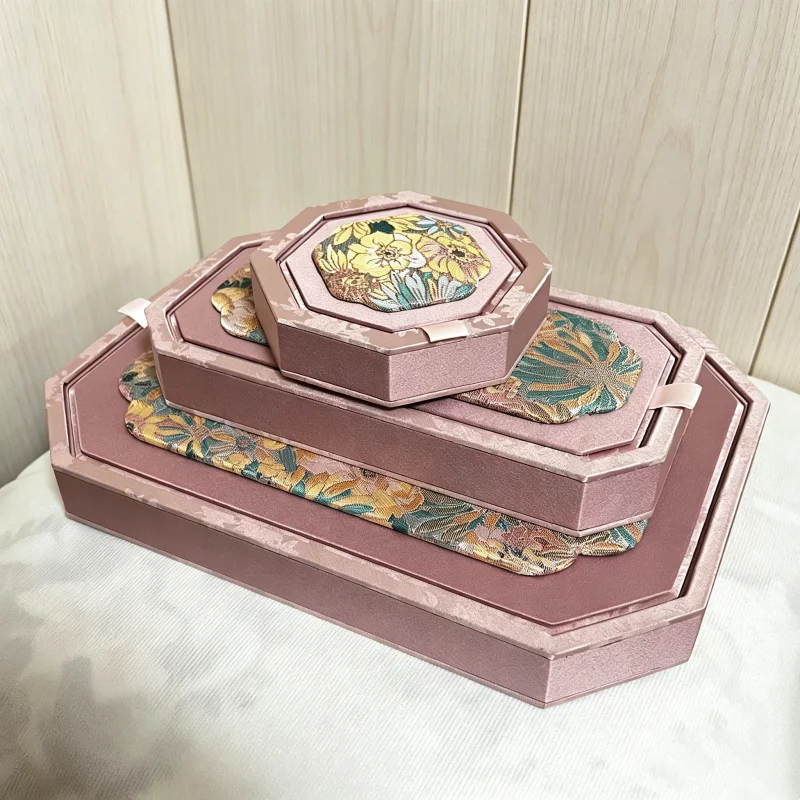 Royal Velvet Lidded Jewelry Tray, Eid Gift Appraisal Dish for Jade Bangle & Ring, Dustproof Storage Organizer for Necklace