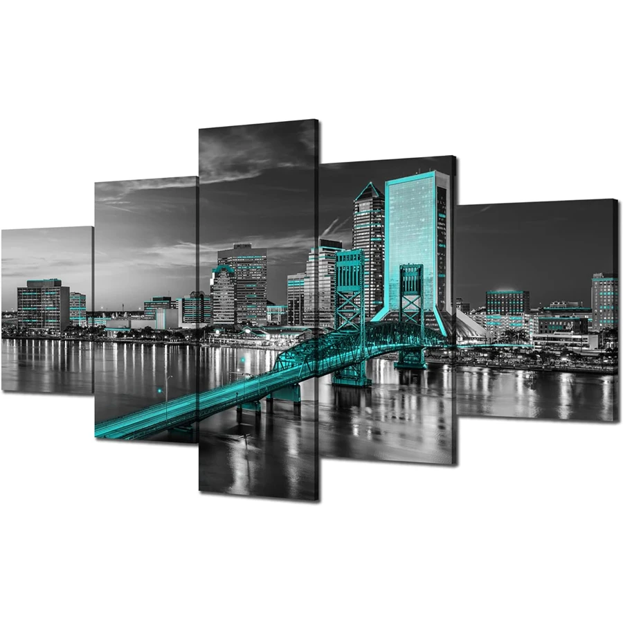 5D DIY diamond embroidery Black and white Jacksonville wall art Florida diamond painting 5pcs set cross stitch mosaic home decor