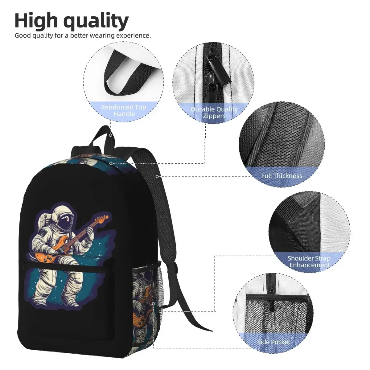 Astronaut Playing Guitar In The Space Backpack Daypack Large Capacity Boys Girls BookBag School Bag Shoulder Bags for Men Women