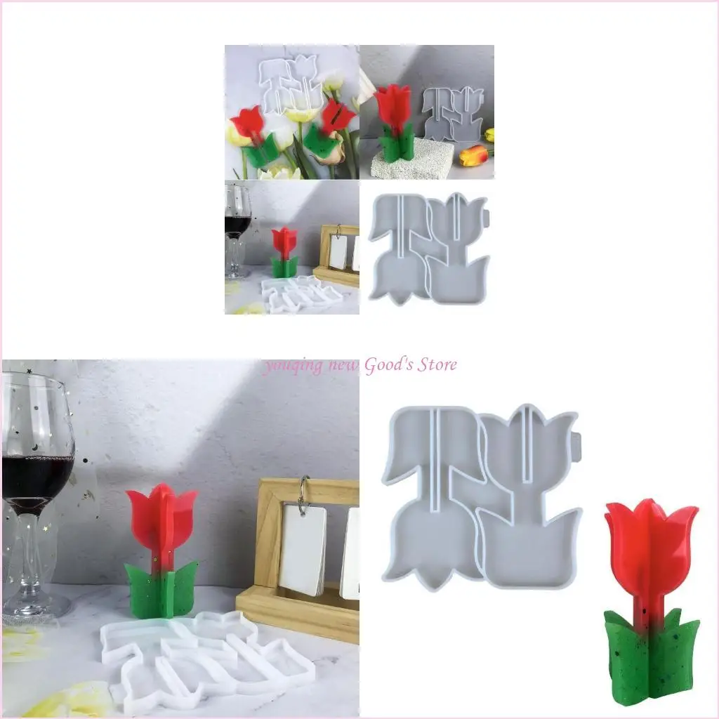 

57QA Tulips Flower Shaped Ornament Mold Flexible Silicone Mold Jewelry Making Tool