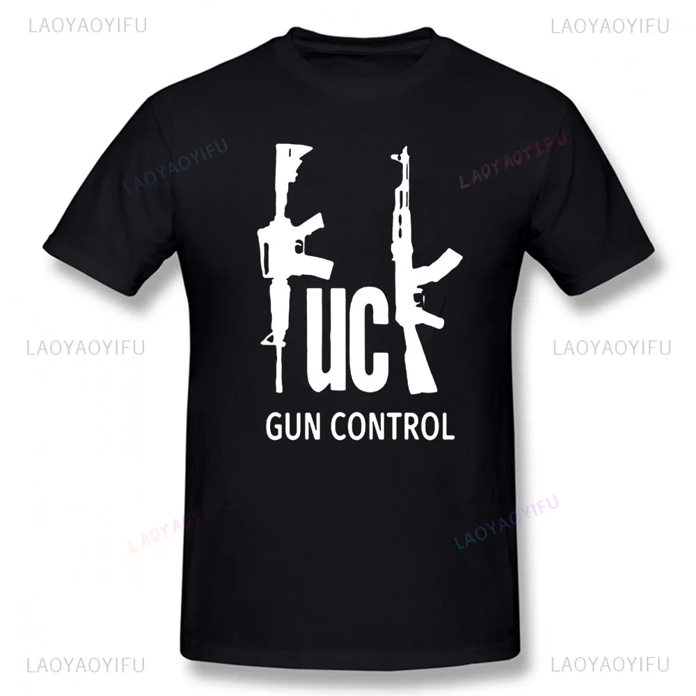 GUN CONTROL Graphic Printed Tshirt Funny Fashion Short Sleeve Summer T Shirts Harajuku Streetwear Hipster Loose Y2k Man T-shirt