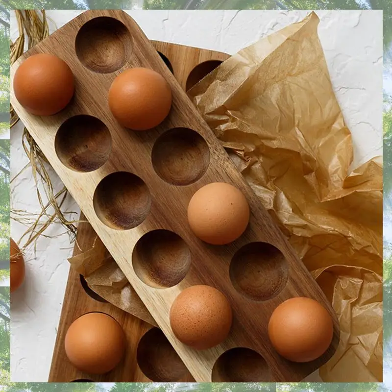 

Premium-4X 12 Holes Japanese Style Wooden Double Row Egg Storage Box Home Organizer Rack Eggs Holder Kitchen Decor Accessories