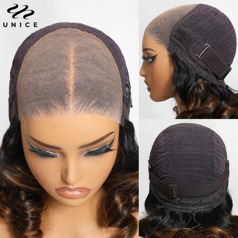 UNICE Hair Upgrade Drawstring Balayage Body Wave Wig 7x5 Pre Cut Pre Bleached Lace Front Human Hair Glueless Wig 150% Density
