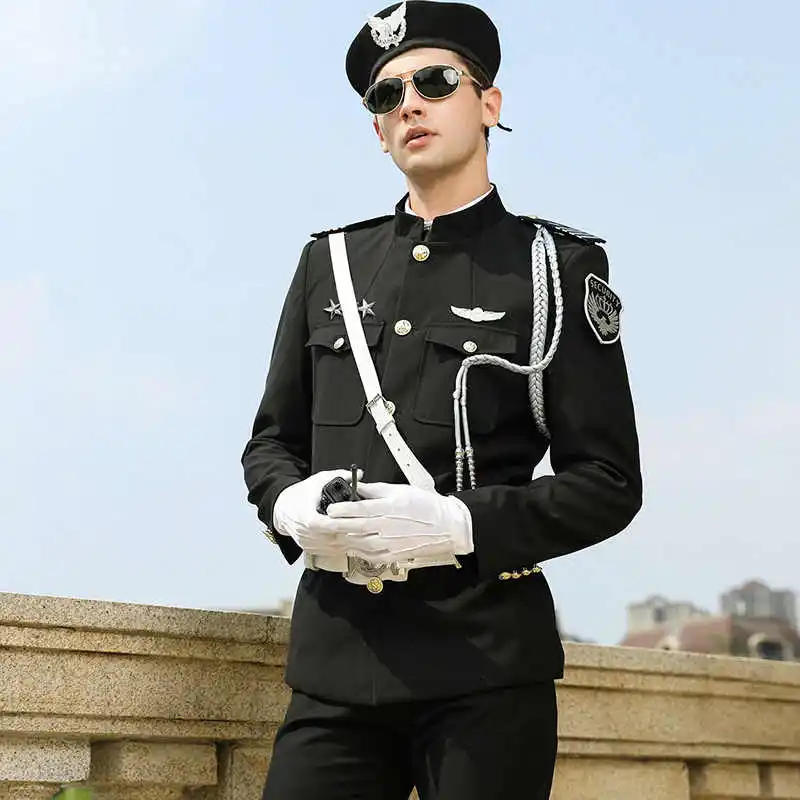 

Hotel Property Uniform for Concierge Staff Mens Blazer Suit Set Male Security Guard Overalls Hat + Coat + Pants + Accessories