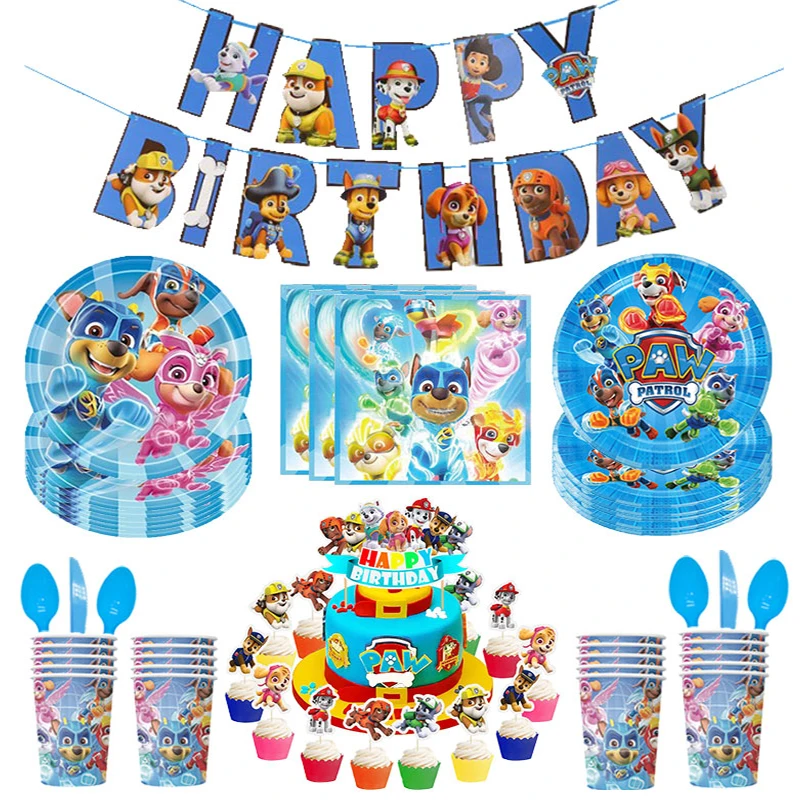 Paw Patrol Birthday Party Decorations Patrol Paw Party Supplies Balloons Tablecloth Backdrop Banner Tableware Kit Cups Plates