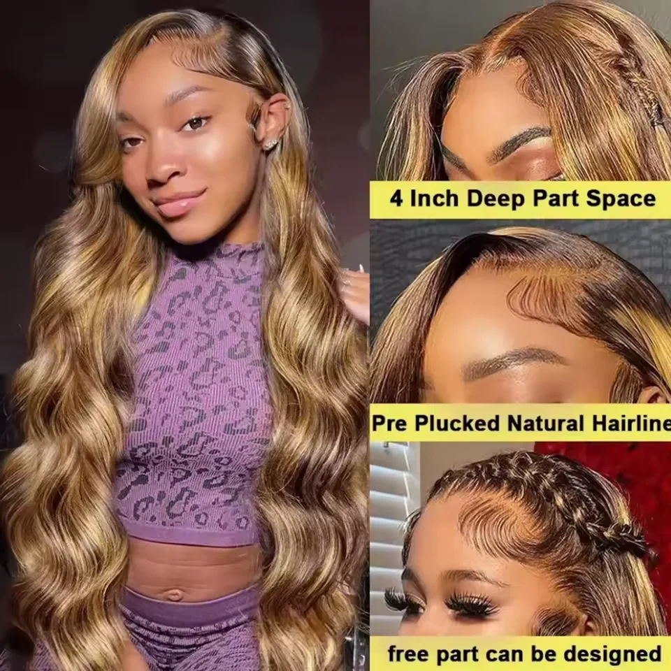 

40 46 P4/27 Highligh Body Wave Ombre Brown 13x6 hd lace frontal wig Wigs 13x4 HD Lace PrePlucked human hair For Women