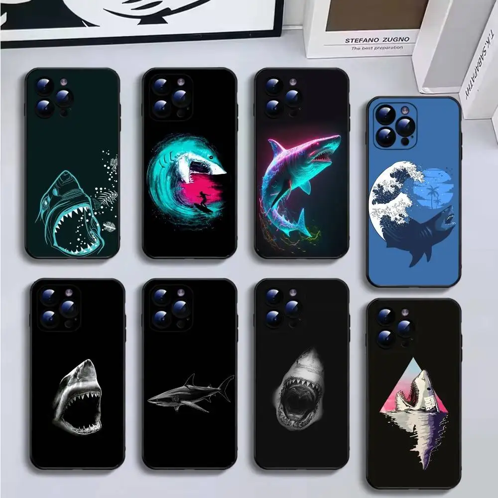 

S-S-SHARKS Fashion Phone Case For iPhone16,15,14,13,12,11 Plus,Pro Max,XS,X,XR,SE,Mini,8,7,Soft Black Cover