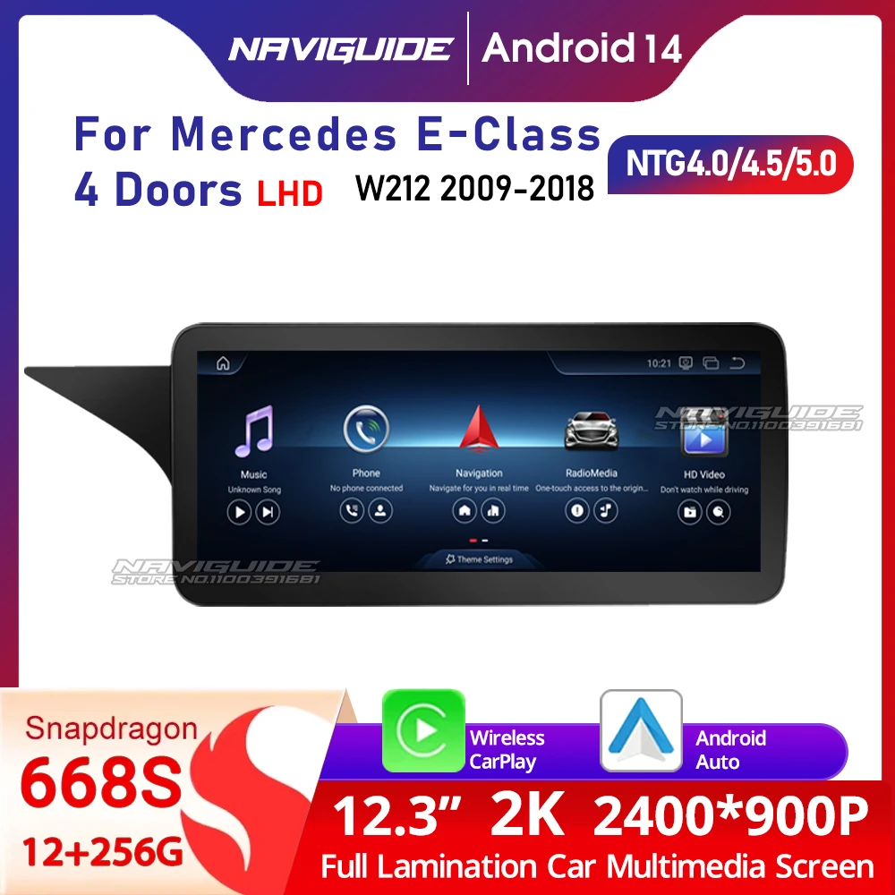 NAVIGUIDE 12.3'' Android 14 For Mercedes E Class W212 Car Radio Multimedia WIFI DSP 4G Google Carplay Bluetooth Headunit Navi