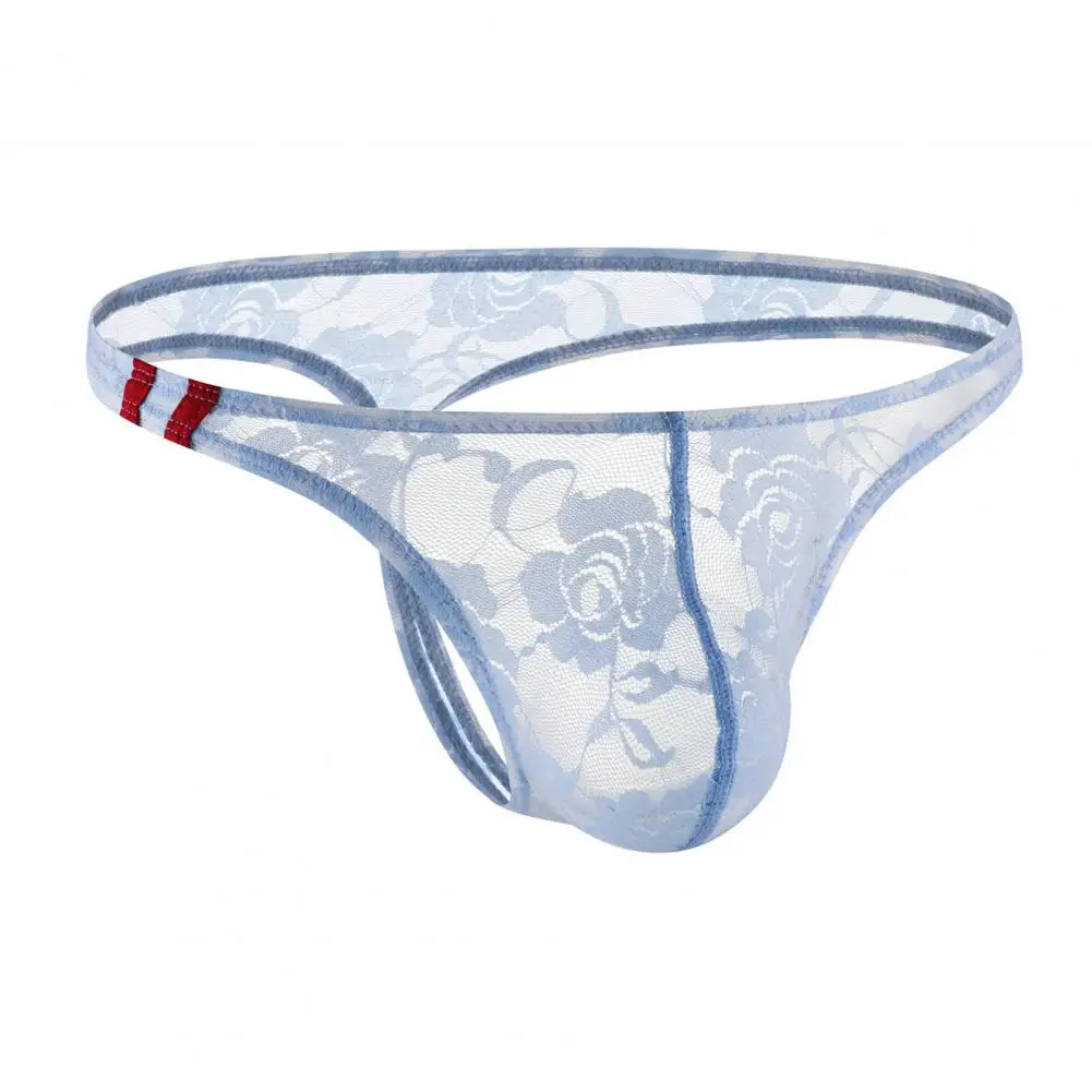 

Men Thong Low Waist See-through Embroidery Lace Flower Pattern Briefs Breathable Soft Stretch Slim Underwear Underpants