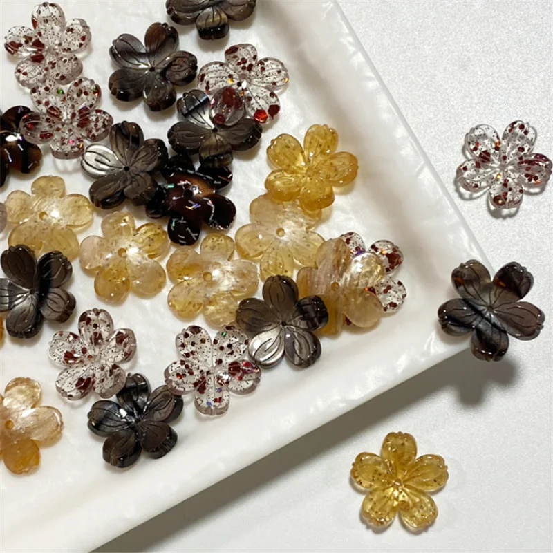 20 Pcs/Lot New Creative 19MM Craved Flower Beads Resin Acetic Acid Charm Connectors Diy Hair Jewelry Making Accessories Material