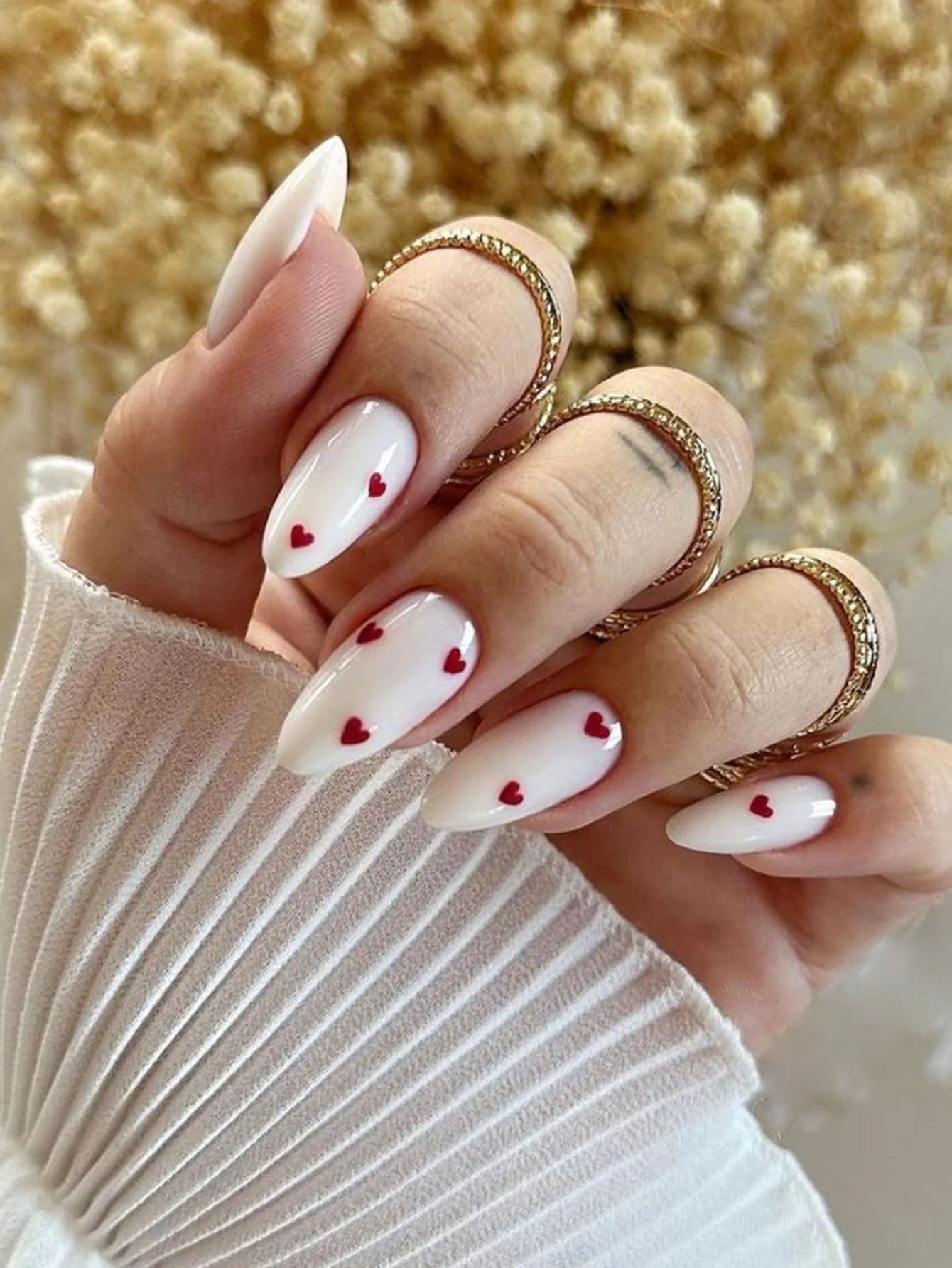 24pcs/Set Romantic Red Simple Style Almond-Shaped False Nails For Finger Wear + 1pc Nail Buffer + 1pc Jelly Gel Press On Nails N