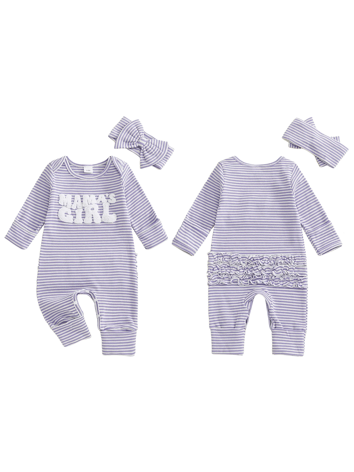 طقم ملابس خريفي مكون من قطعتين للفتيات الصغيرات مع رومبير مطرز بأحرف دائرية وأكمام طويلة وعصابة رأس متطابقة #3