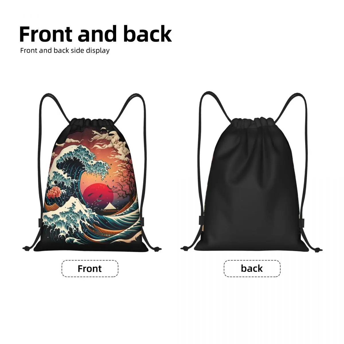 Custom The Great Wave Off Kanagawa Drawstring Backpack Bags Women Men Lightweight Gym Sports Sackpack Sacks for Traveling