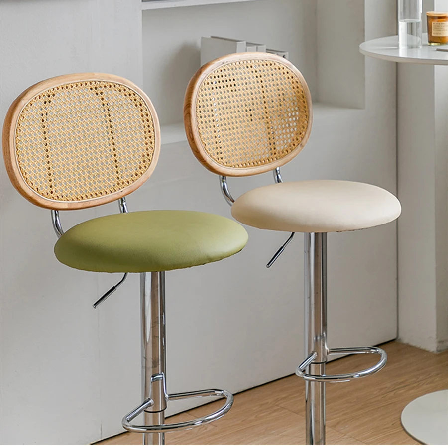 Nordic Rattan Bar Stool High Kitchen Swivel Modern Counter Bar Stool Metal Barber Sillas Altas Para Barra Salon Furniture XT