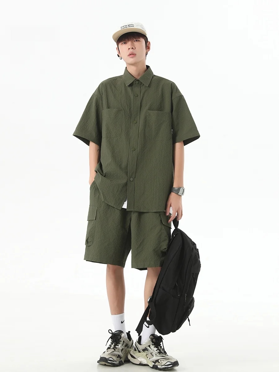 

WMNM Japanese Sle Casual Loose Men's Set Summer ort Sve irt And orts Two-Piece Suit Polyester Fiber Teenage Boy