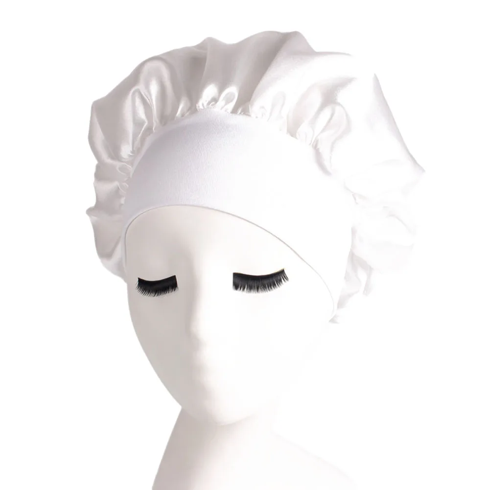 Women Sleeping Caps Satin Solid Color Stretch Bonnets Hair Hat for Daily Use and Beauty