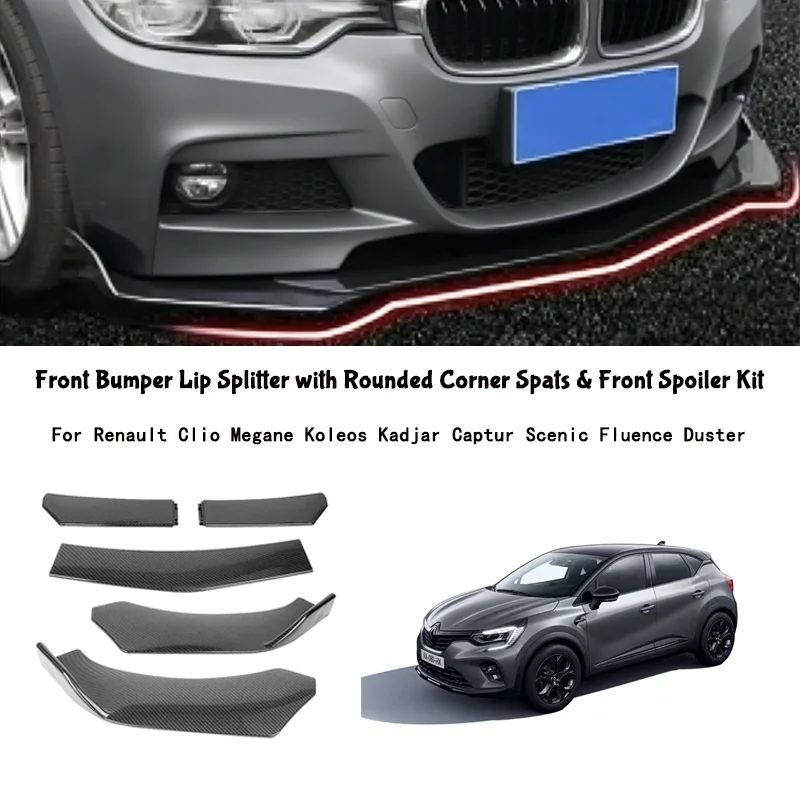 Kit de carrocería con divisor de parachoques delantero ajustable de 5 segmentos para Renault Clio Megane Koleos Kadjar Captur Scenic Fluence Duster