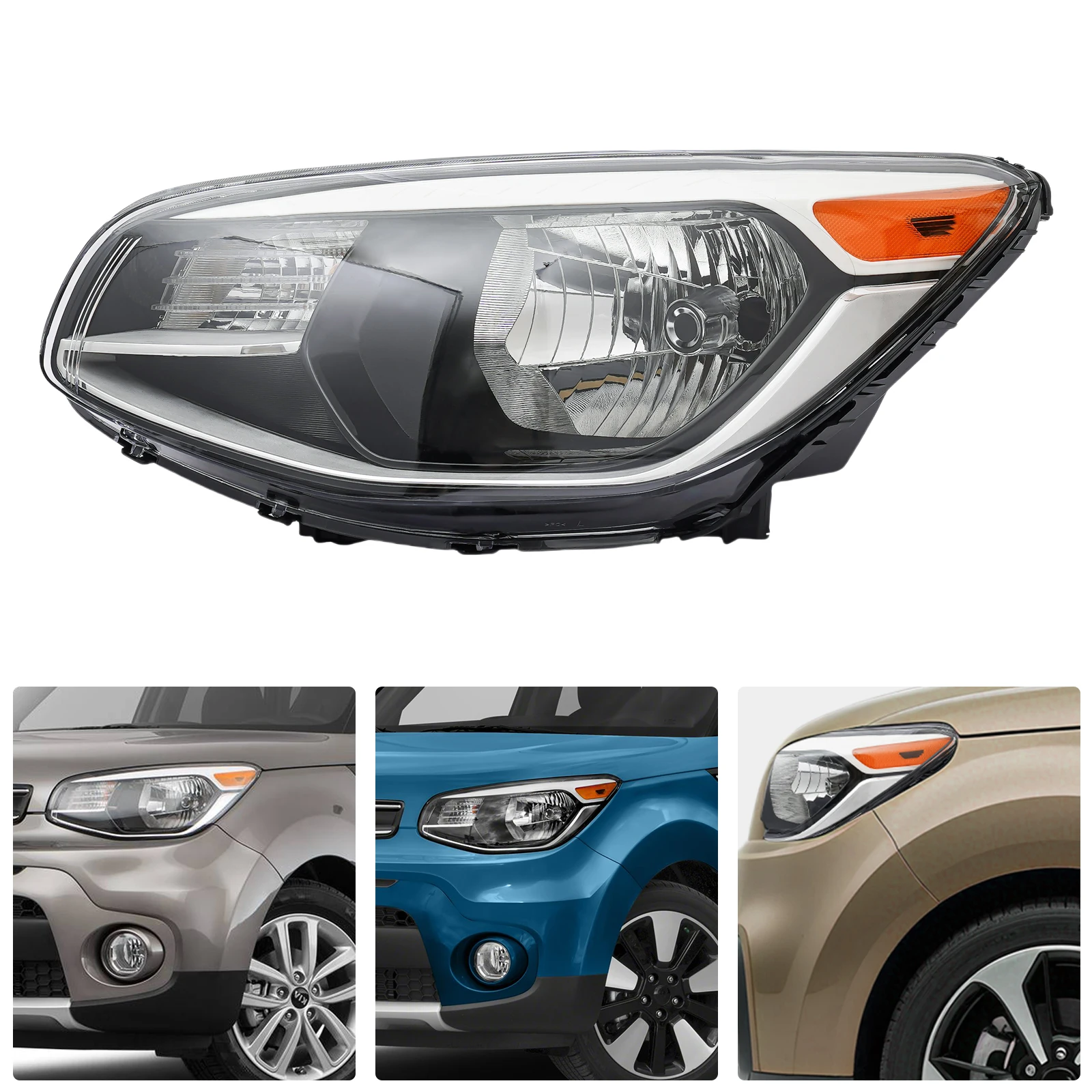

Left Headlight Assembly for 2014-2019 Kia Soul - Driver Side Halogen Headlamp, Direct Replacement 92101B2270