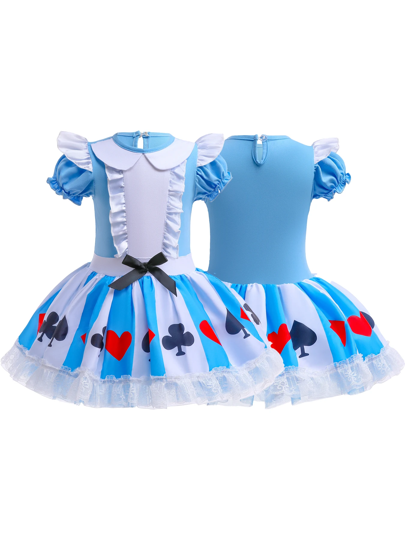 

Girls summer ballet dress with pleated collar waist ring letter skirt and lace trim elegant design