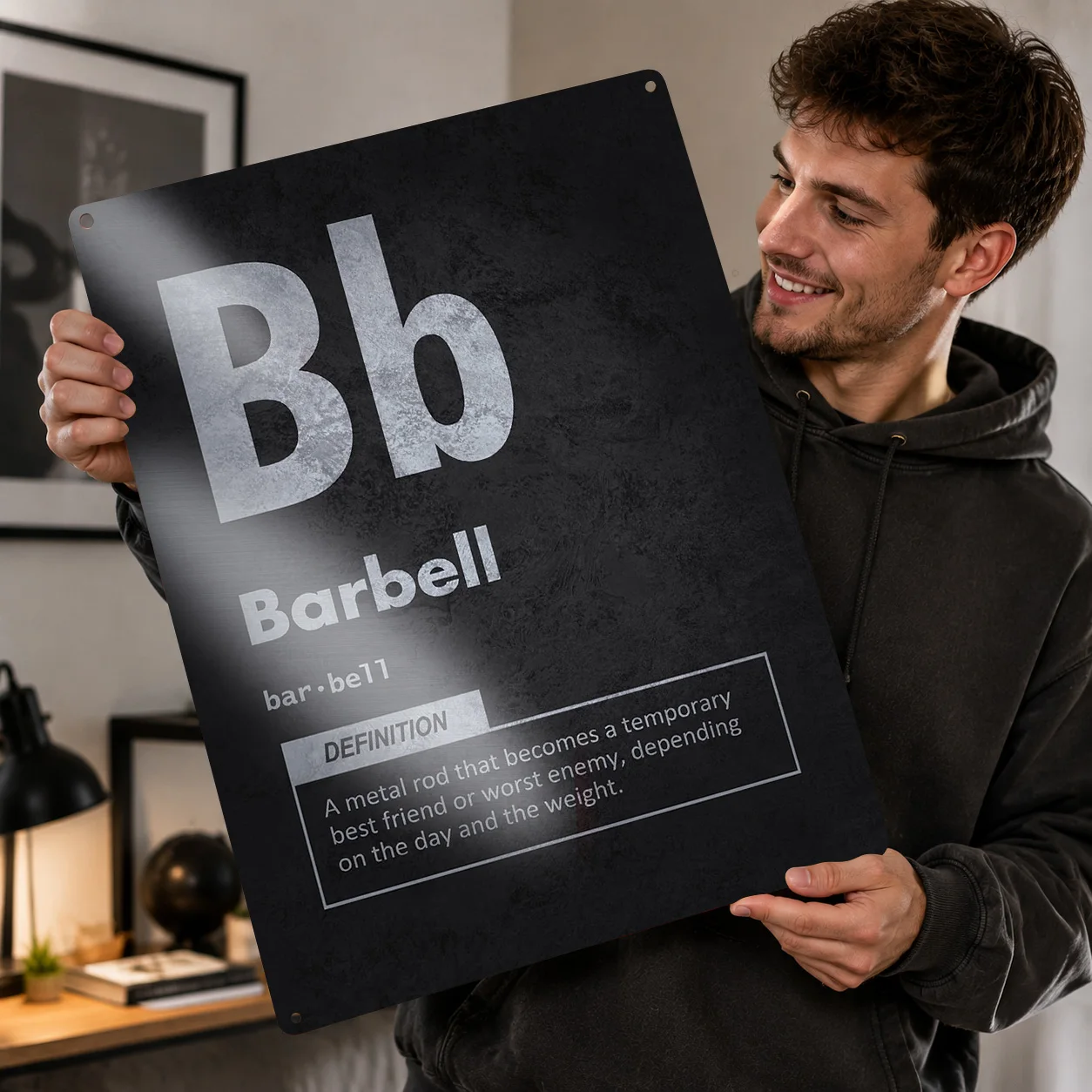 Barbell Funny Gym Workout Personalized 3D Textured Metal Poster Wall Art Vintage Tin Signs for Bedroom Decoration Gaming House