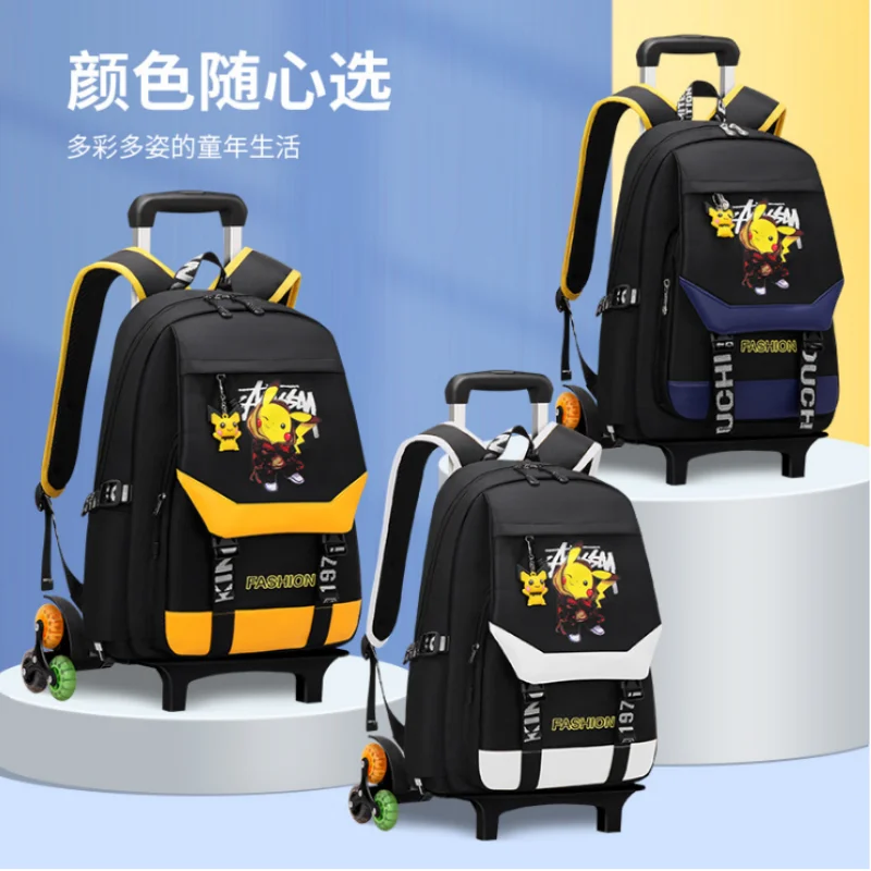 Pokemon Student Trolley Car Schoolbag Six-Wheel Stair Climbing Stationery Large Capacity Backpack Cartoon Travel Backpack Gift