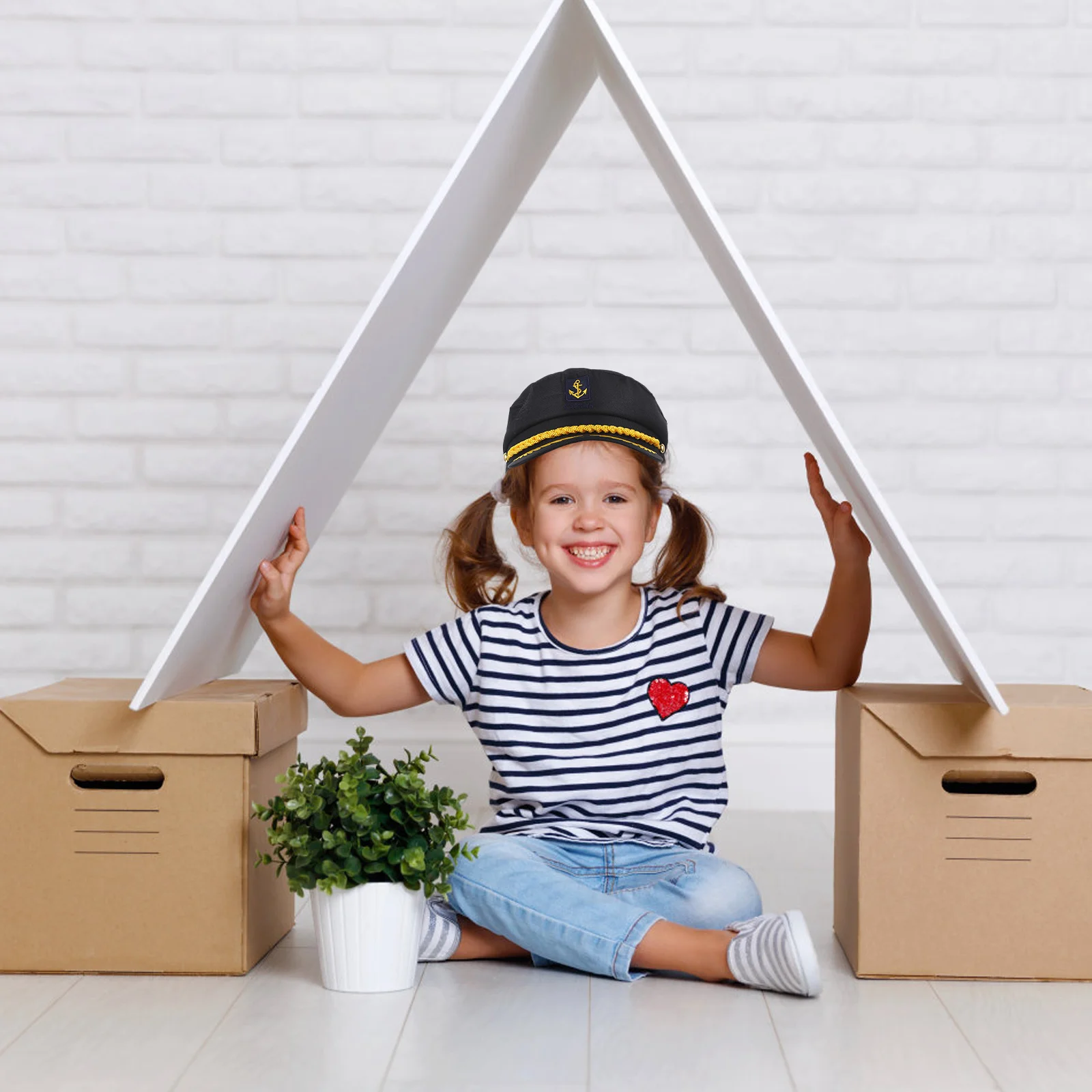 1Pcs Navy Sea Captain Hat Black Embroidered Lightweight Cosplay Adult Sailor Captain Costume Hat Embroidered Navy Cap