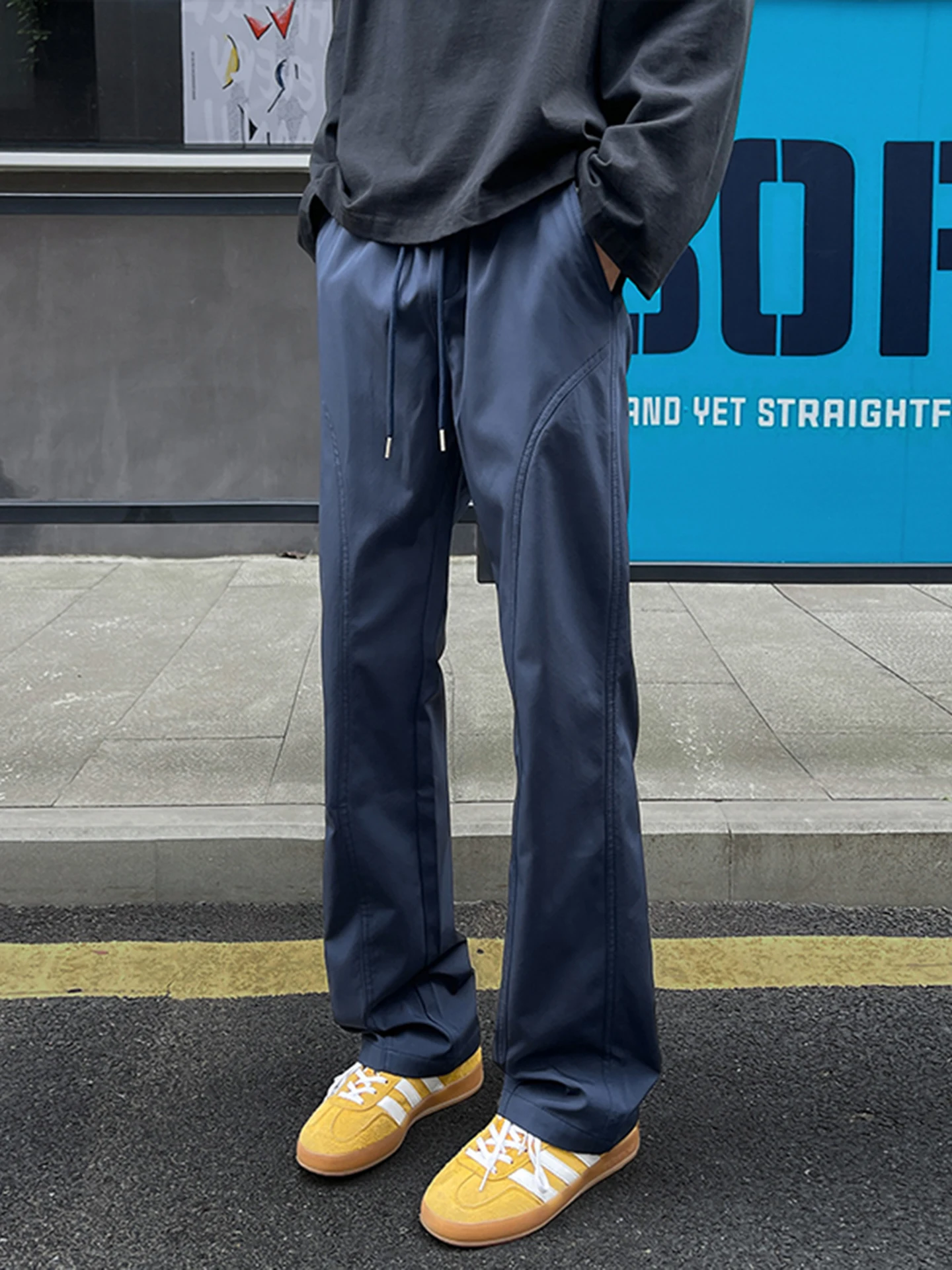 

Blue Casual Pants Men's American Sle Diagonal Cut Soft ell Climbing Trousers Windproof Waterproof Workwear Loose Fit Stra...