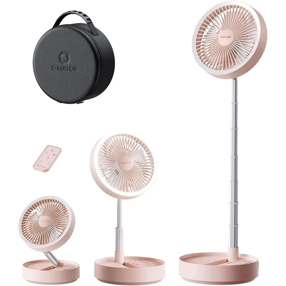 

Portable 16000mAh Oscillating Fan with LED Light, 4 Speeds, Collapsible Stand, and Remote for Outdoor Travel and Camping (Pink)