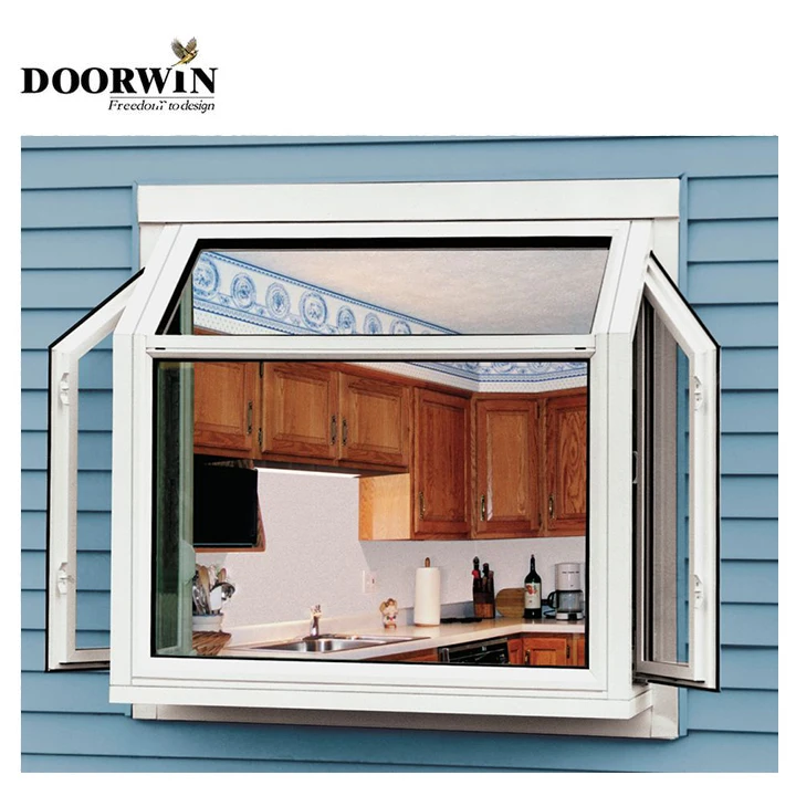 Doorwin Best Selling Good Price Heat-insulation Aluminium Clad Wood Corner Low-E Double Glaze Wooden Bay Bow Window