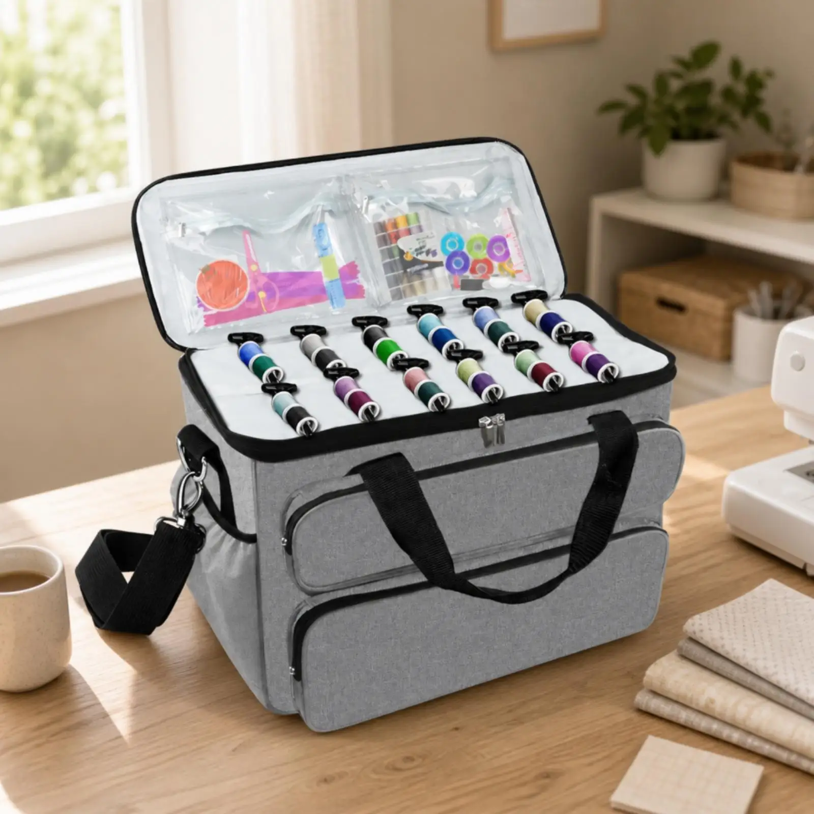 Padded Sewing Machine Tote with Accessory Pockets Safeguarding Sewing Machine Storage Bag with Multiple Pockets Portable