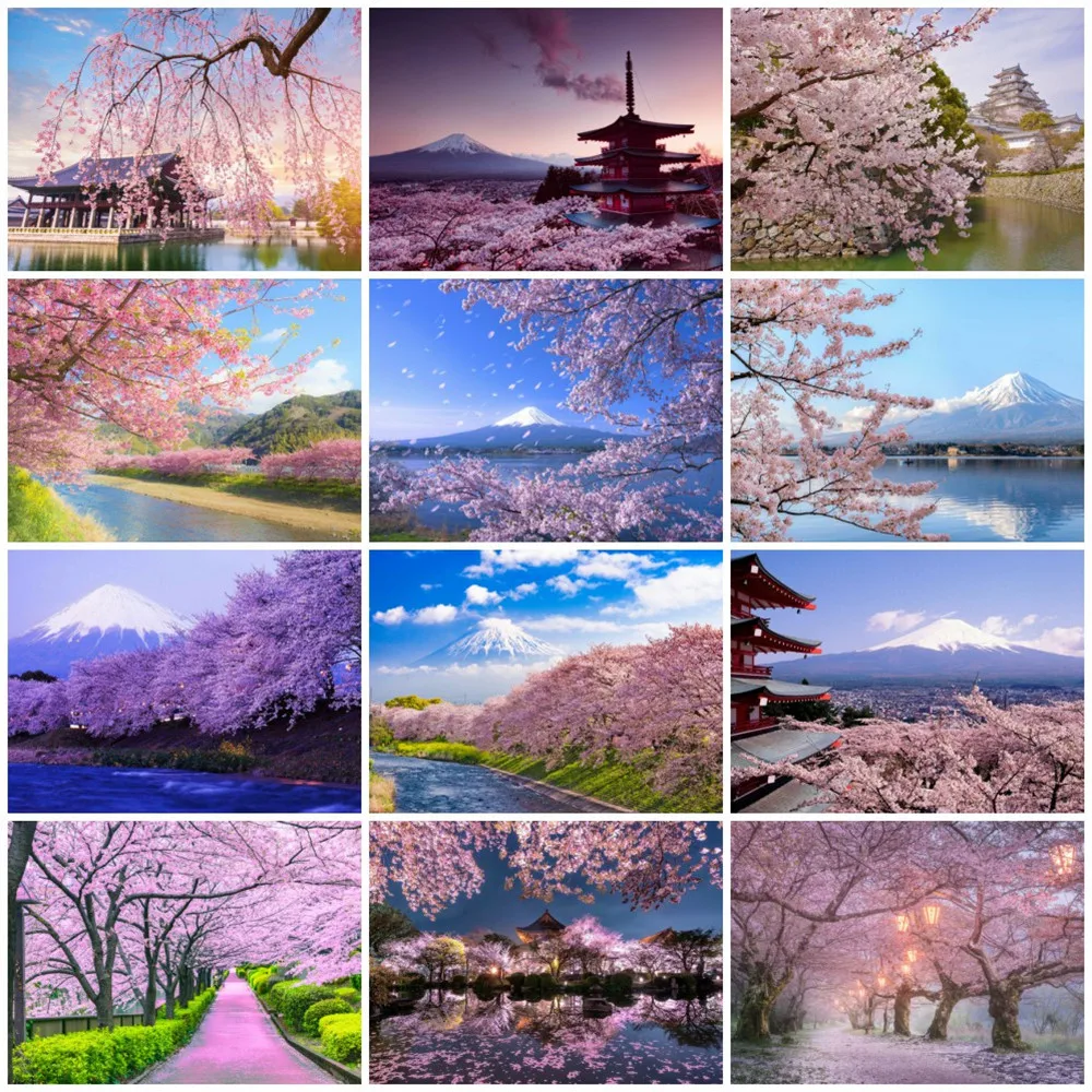 

DIYDP Diamond Painting Japanese Sakura 5D DIY Cherry Blossoms Full Square/Round Diamond Embroidery Cross Stitch Handmade Decor