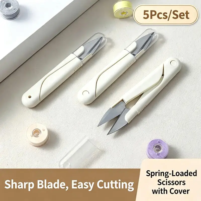 Folding Spring Loaded Scissors Portable Mini Sharp Cutter Spring Loaded Safety Cover For Home Student Sewing Craft Cutting