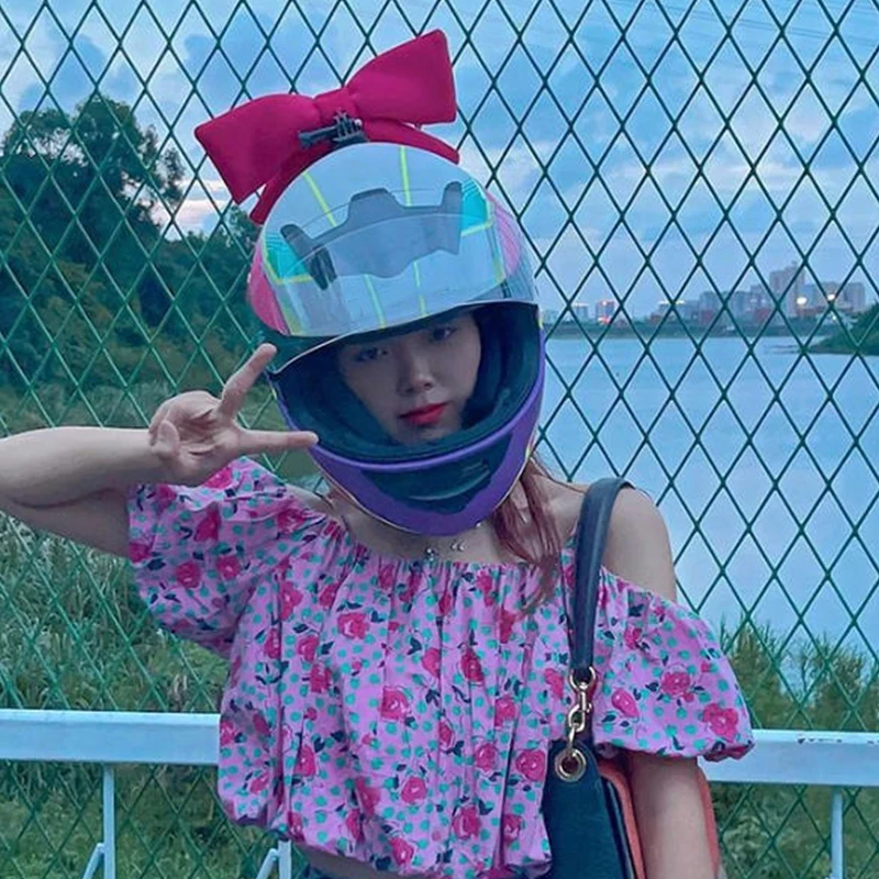 لطيف دراجة نارية خوذة التفكيك السريع Bowknot الديكور دراجة كهربائية خوذة الجسم القطن القوس الديكور لفتاة النساء #3
