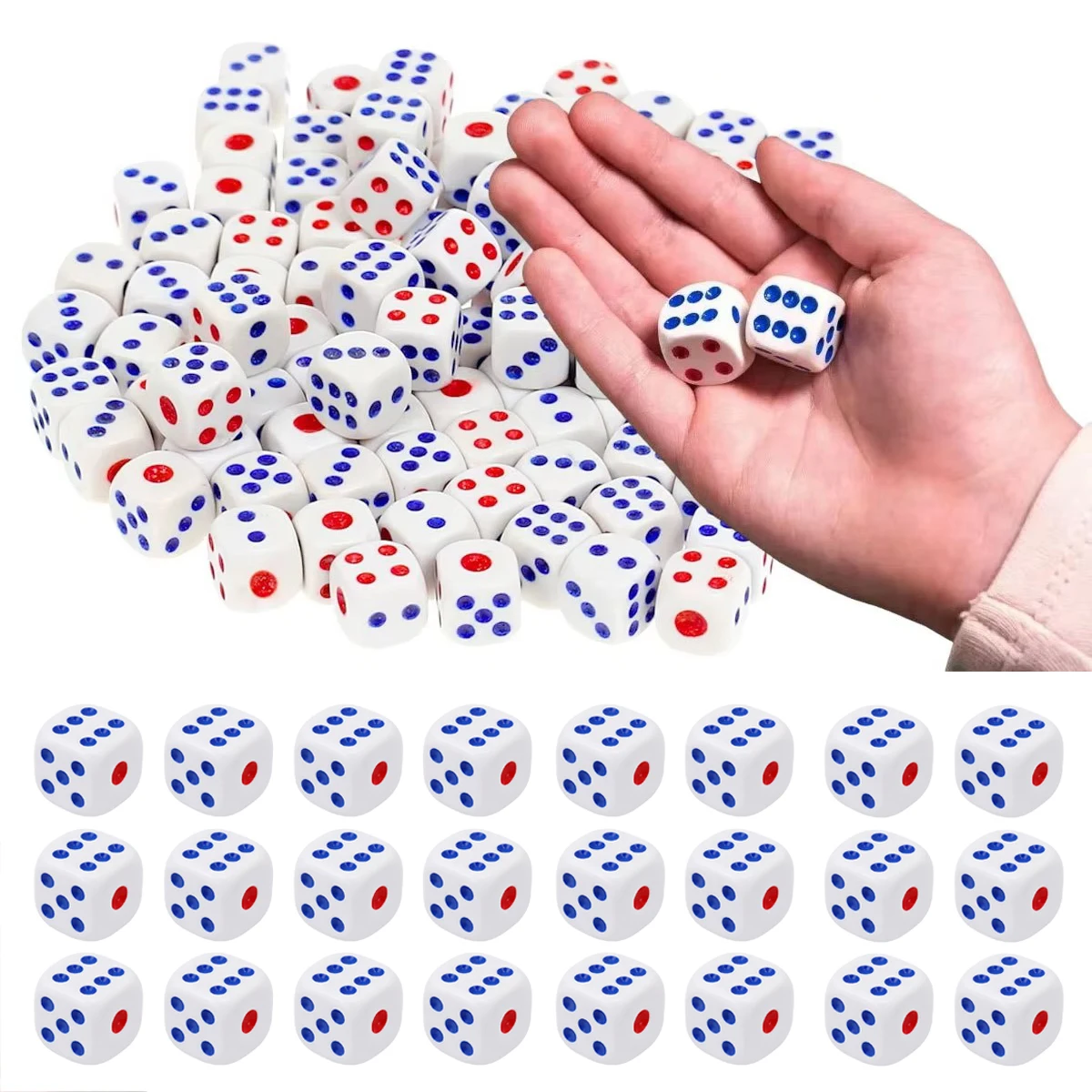 Classic Red Blue White D6 Dice – Bulk Multi-Quantity Pack for Casino Night, Yahtzee, Party Games, and Dice Tower Accessories TMZ