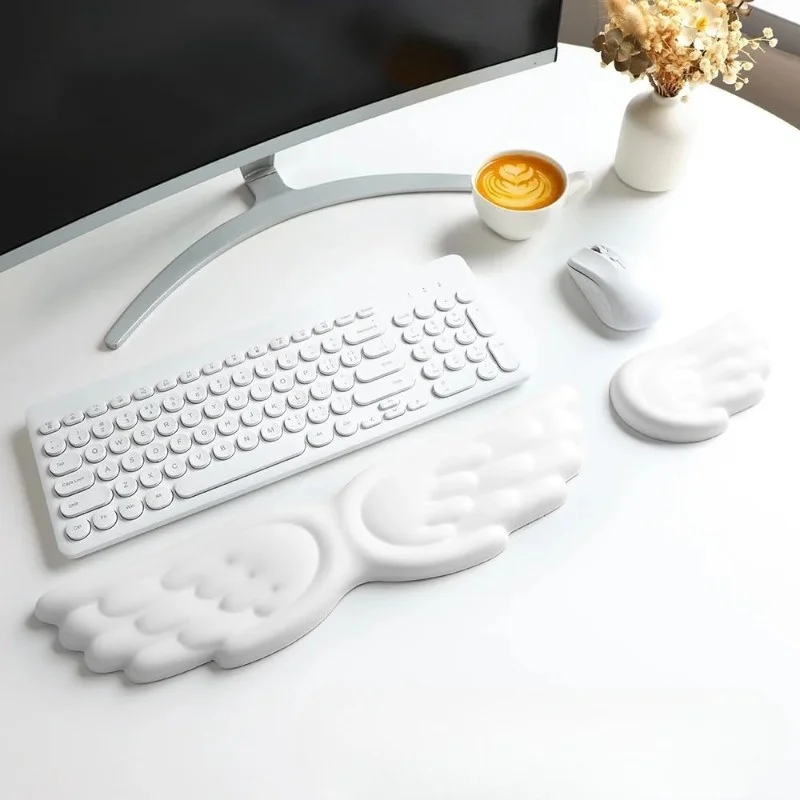 

Ergonomic White Wing Mouse Wrist Rest And Keyboard Wrist Support Pad For Office Gaming Computer Laptop Typing Hand Pain Relief