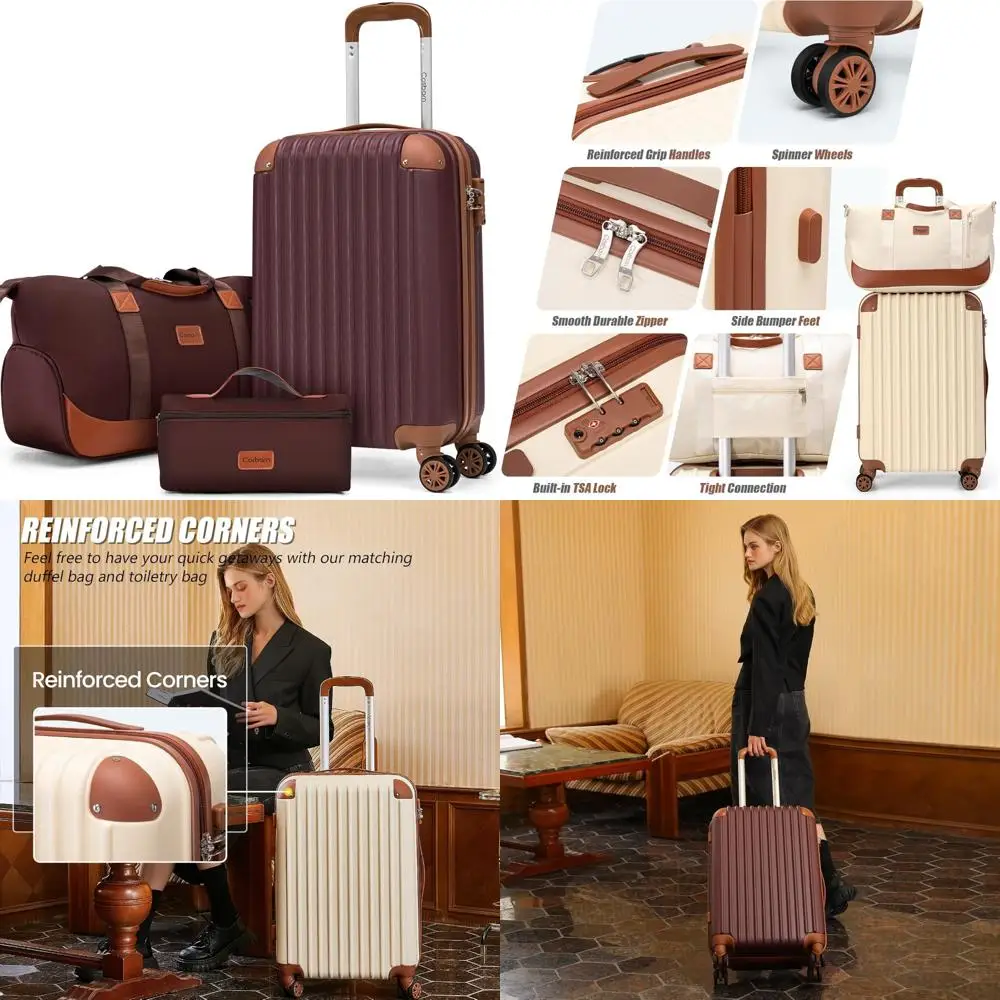 

3-piece luggage set, 20 inch airline approved abs hardshell with wheels and tsa lock