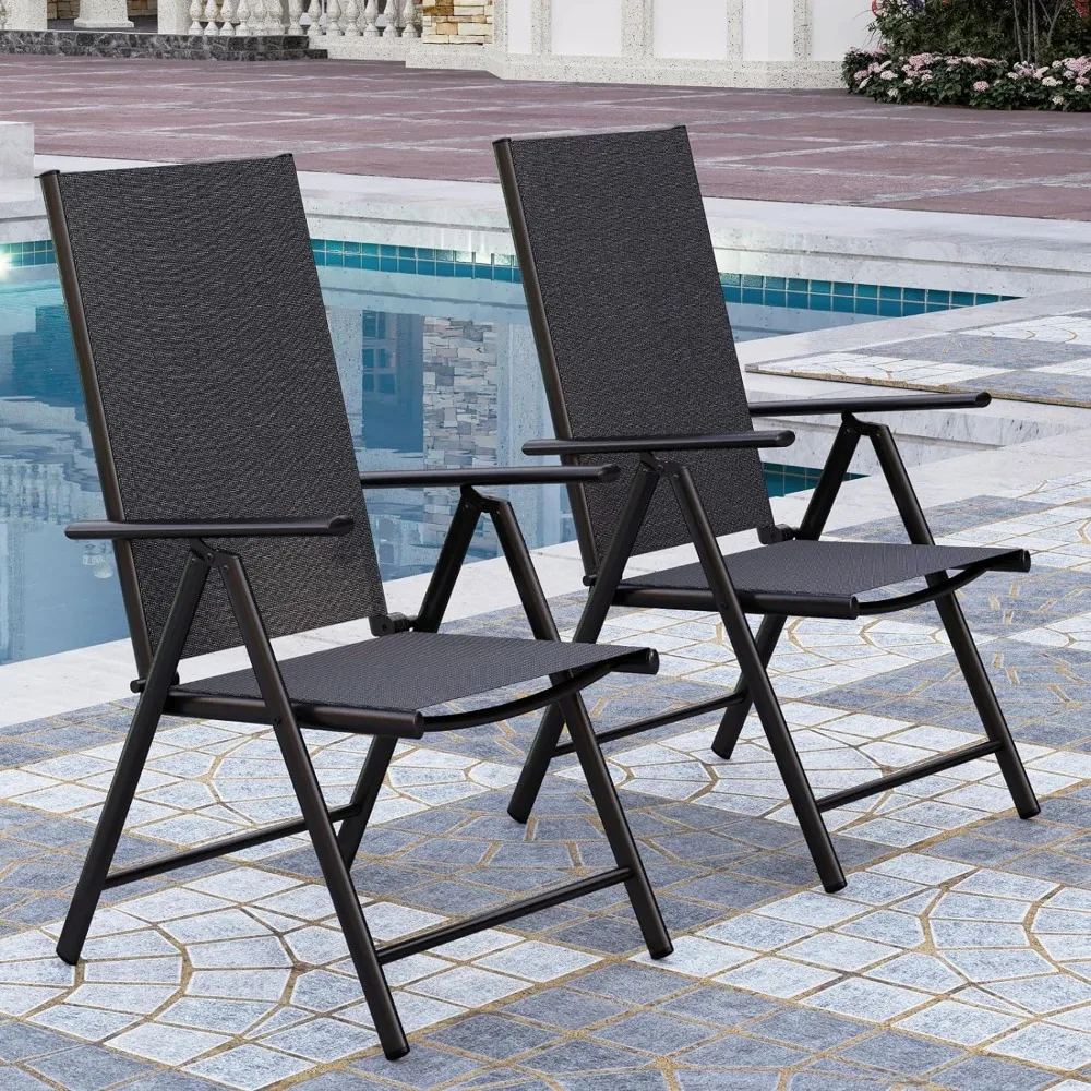 Outdoor Chair Set of 2, Adjustable Patio Chairs Reclining High Back Chairs with Armrest, Outdoor Chair