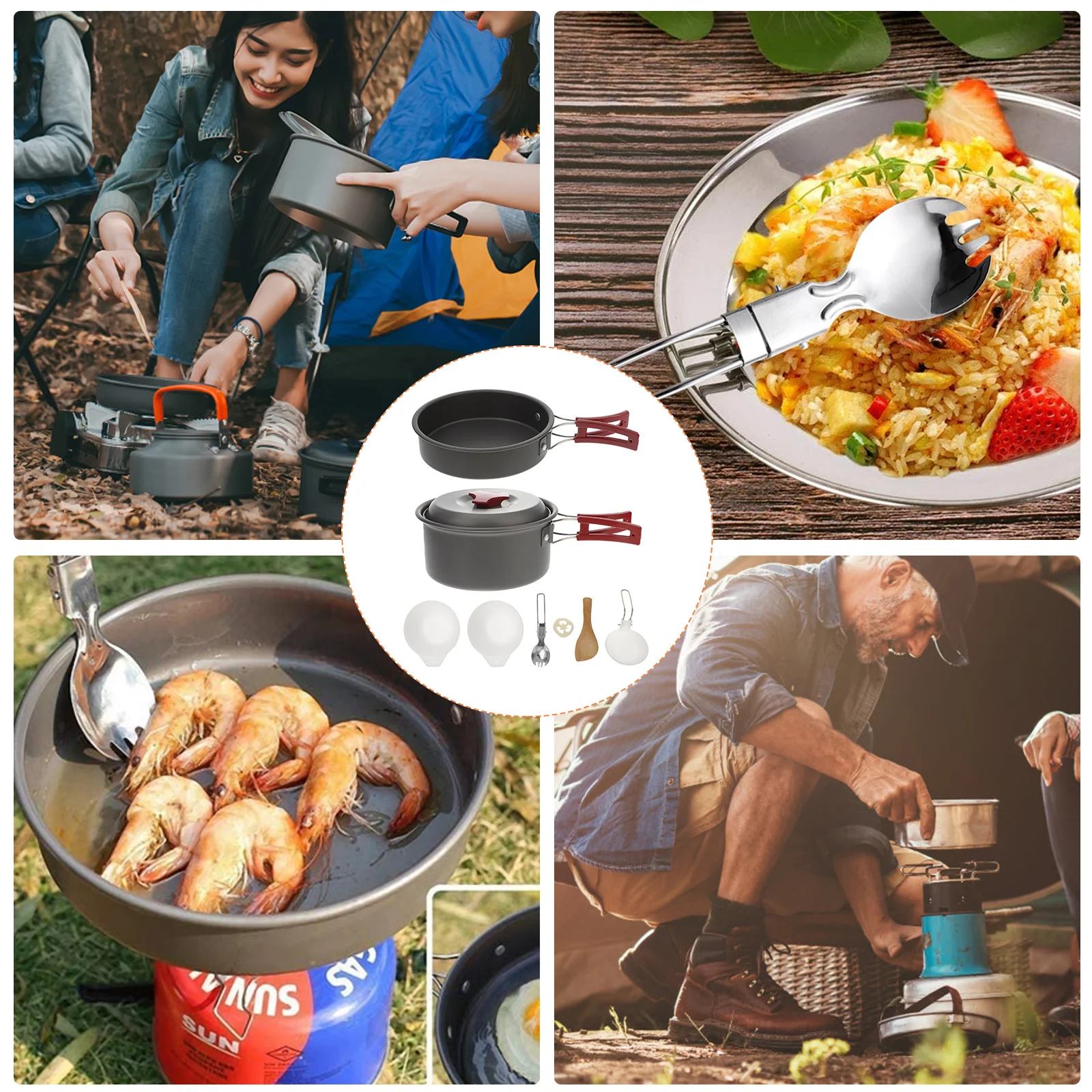 

1Set Aluminum Camping Cooker Set for 1-2 People Lightweight and Durable Outdoor Cooking Pot Picnic